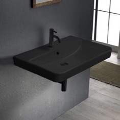 Black Ceramic Bathroom Sink, Wall Mounted or Drop In